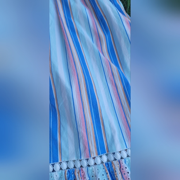 Shoshanna Demeri Striped Eyelet Dress in Rainbow Womens 12 Blue Pink white Midi - Picture 7 of 14